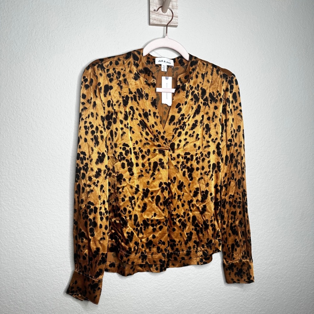 Cloth & Stone Anthropologie Leopard Print Pleated Blouse XS Boho Chic‎ Office